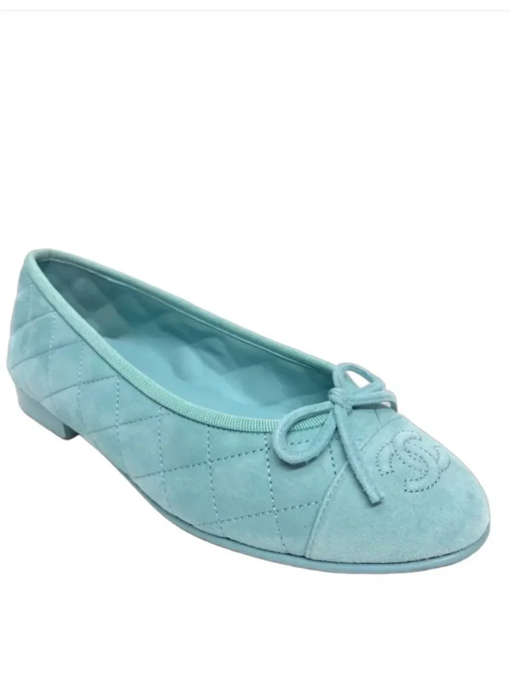 CHANEL Light Blue Quilted Calfskin Suede Ballet Flats 36 EU